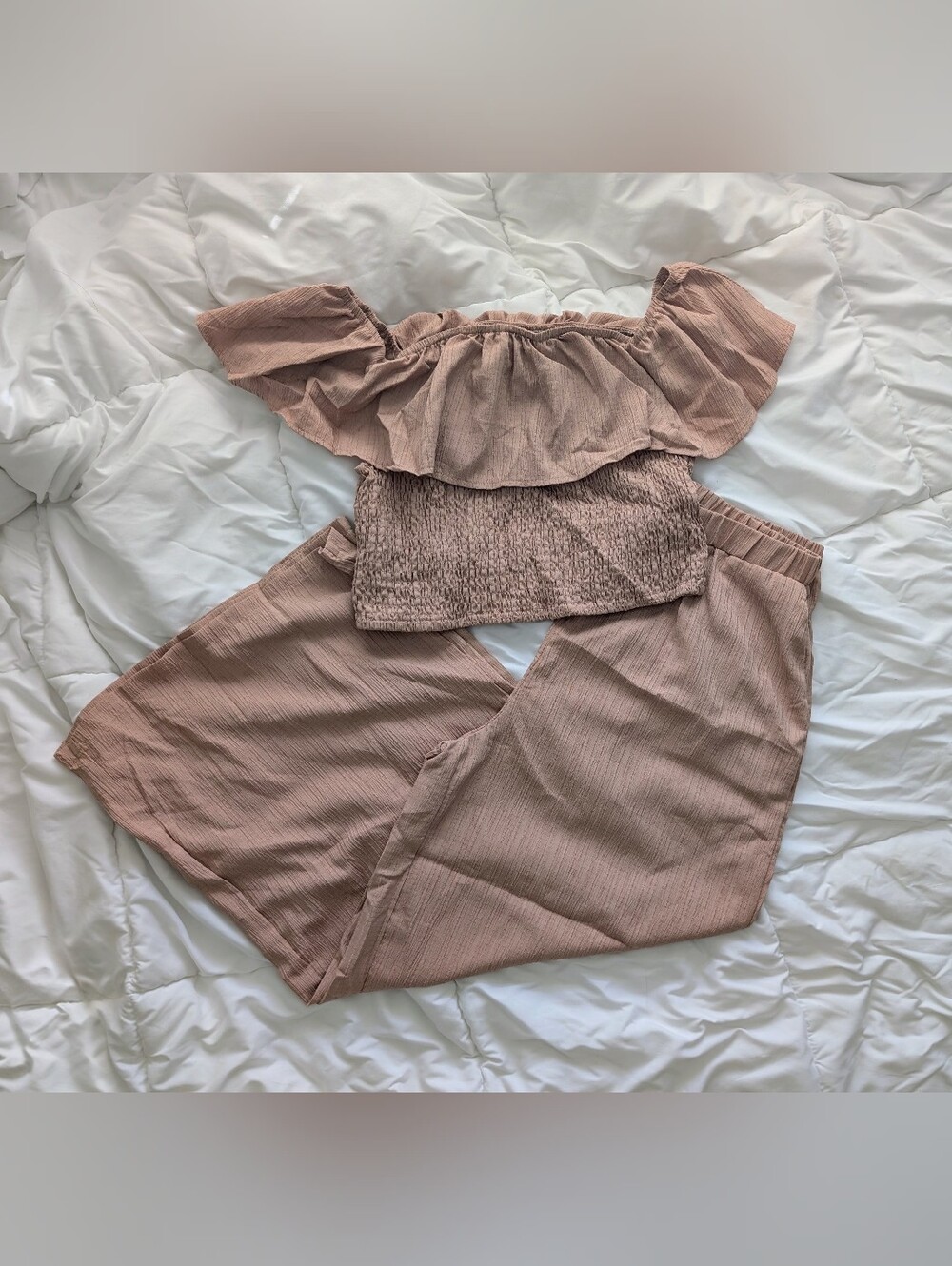 SHEIN Wide Leg Pants and Off-Shoulder 5 Top Set in Dusty Rose